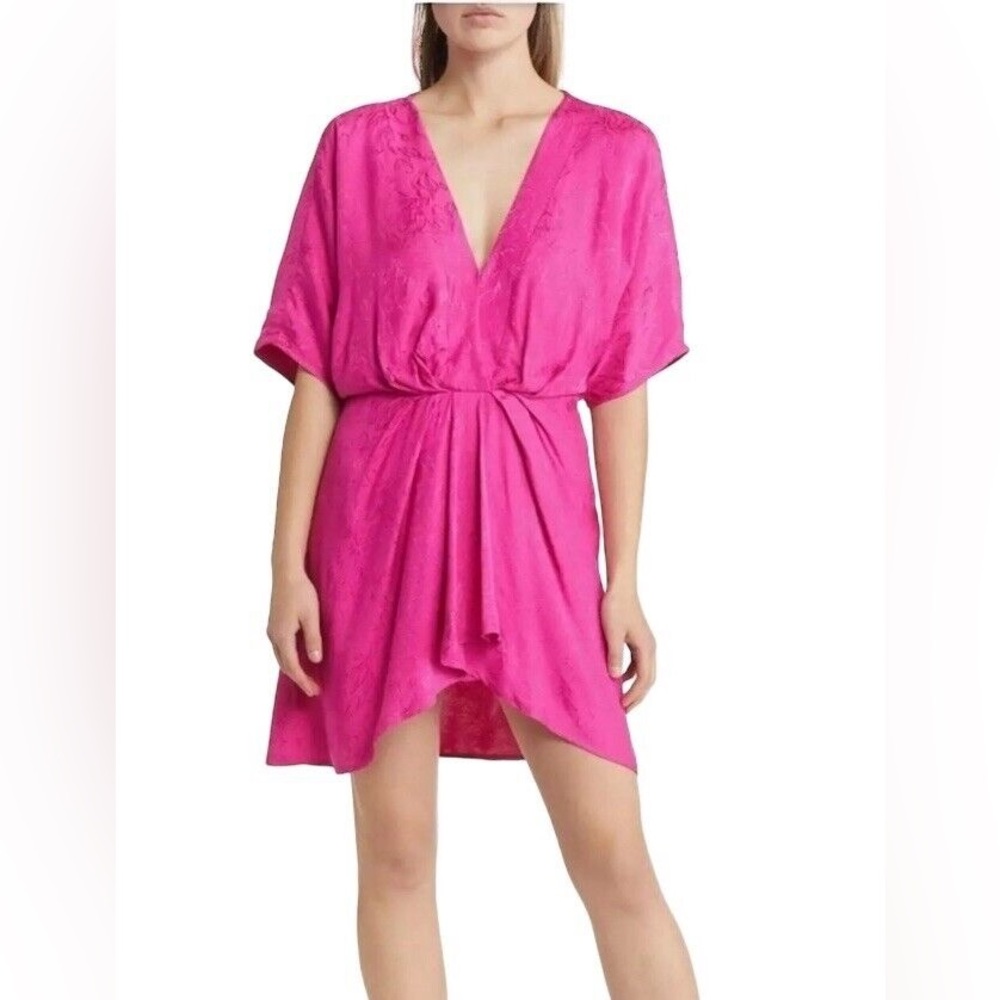 BTFL-LIFE Fuchsia Candra Floral Jacquard Dolman Sleeve Mini Dress Size Large